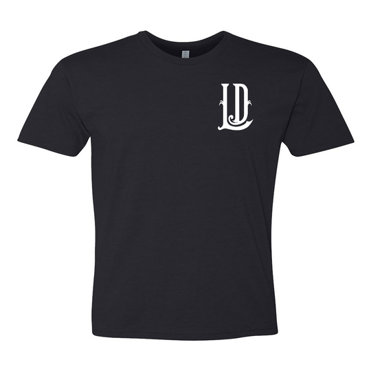 LD Script Back White Font T-Shirt