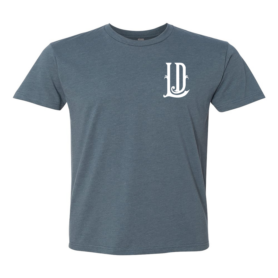 LD Script Back White Font T-Shirt