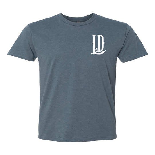 LD Script Back White Font T-Shirt