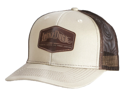 Khaki & Brown Hat w/ Leather Patch