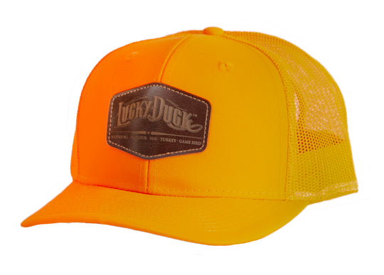 Blaze Orange Hat w/ Leather Patch